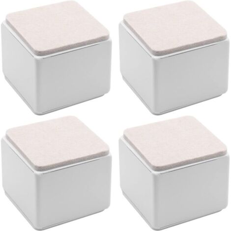 Set di 4 rialzi autoadesivi, quadrati e robusti, in acciaio al carbonio, per tavoli e divani, che aggiungono 5 cm di altezza con cuscinetti in feltro, colore bianco.