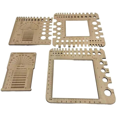 Set di 4 righelli in legno per maglieria - Strumento di misurazione del filato per uncinetto quadrato