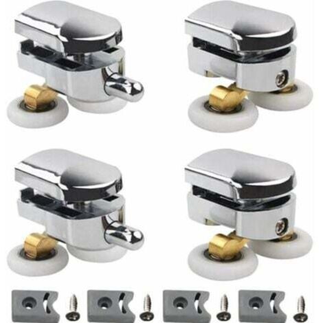 Set di 4 rulli doppi per box doccia scorrevole, 2 ruote di 23 mm di diametro, in lega di zinco, per bagno, con blocco anticollisione e fissaggi.