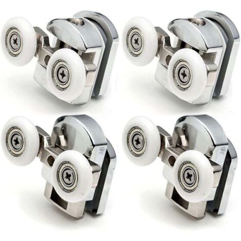 Set di 4 rulli doppi - per porta scorrevole doccia, 2 ruote in lega di zinco da 23 mm di diametro per bagno