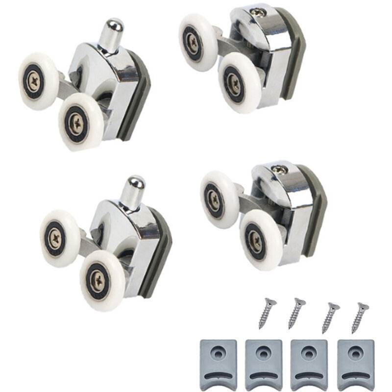 Set di 4 rulli per porta doccia doppia – lega di zinco + ABS, 2 superiori + 2 inferiori, diametro 23 mm, altezza regolabile, movimento fluido e