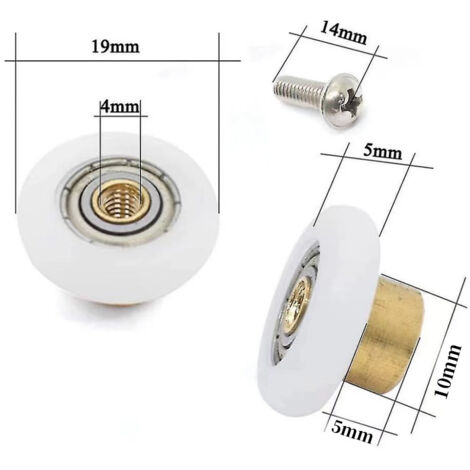 Set di 4 ruote di ricambio per porta doccia, diametro 19 mm, diametro rullo 19 mm