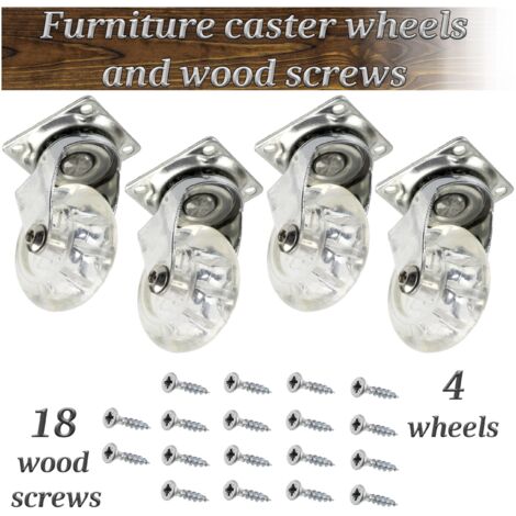 Set di 4 ruote girevoli a 360° Ø50 mm + 18 viti per legno Ø4x16 mm  piastra di montaggio con cuscinetti a sfera 42x42 mm  carico massimo 35 kg per mobili, scaffali e carrelli