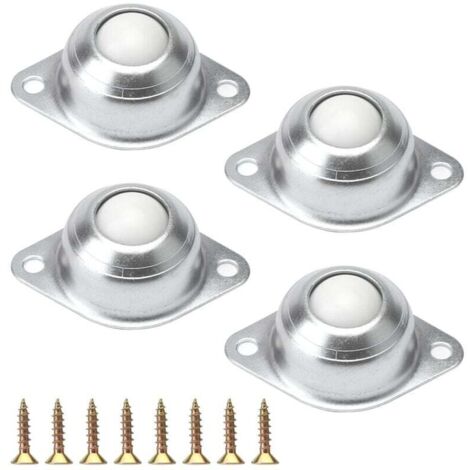 Set di 4 ruote girevoli a sfera per mobili, ruote girevoli a sfera piatta, ruote per mobili, ruote per bagagli e trasportatori, montate su cuscinetti a rulli, argento