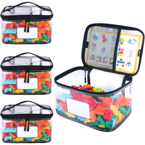 Set di 4 sacchetti portaoggetti richiudibili in Mylar per Lego, puzzle e giochi da tavolo. (Nero, 24 x 17,5 x 14,5 cm)