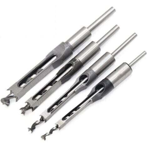 Set di 4 scalpelli per legno, punta da trapano quadrata, sgorbia in acciaio, utensili per la lavorazione del legno (1/4, 1/2, 5/16 e 3/8 di pollice)