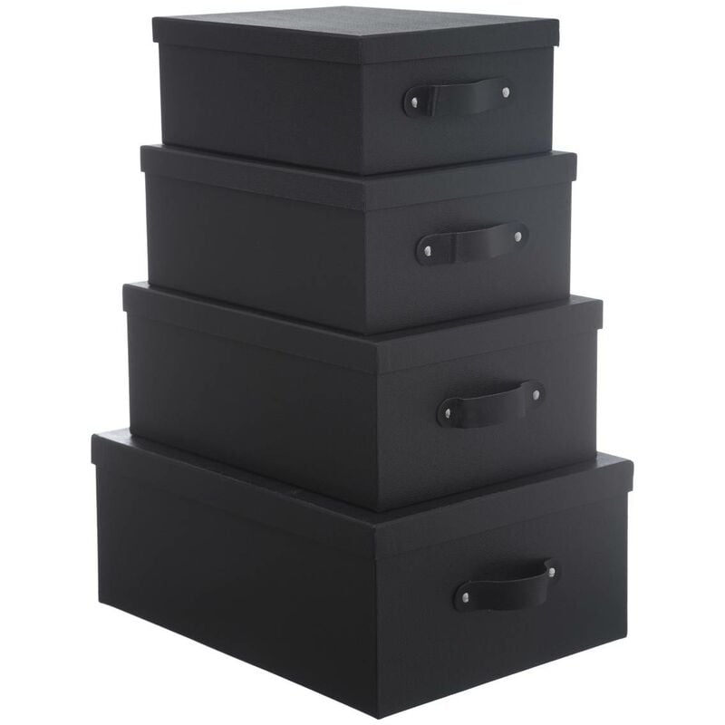 Image of 4 scatole portaoggetti in pelle nera - Nero - 5five