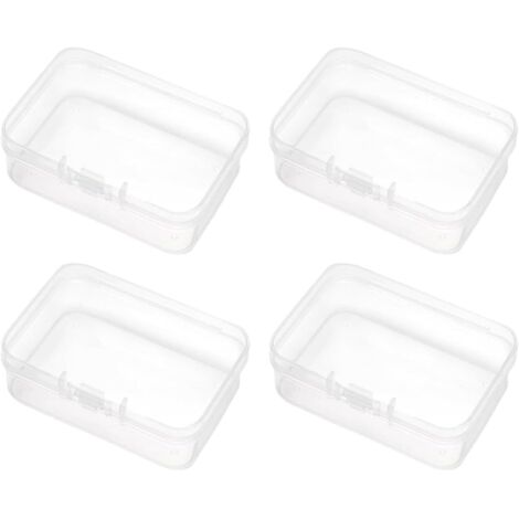 Set di 4 scatoline quadrate in plastica trasparente con coperchio, piccole scatole portaoggetti in plastica, per perline, tappi per le orecchie e altri piccoli oggetti (7,5 x 5 cm)