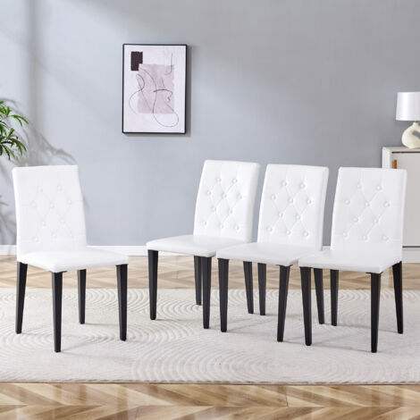Set di 4 sedie con piedi in metallo, schienale imbottito a losanga, rotelle antiscivolo e silenziose, in bianco e nero