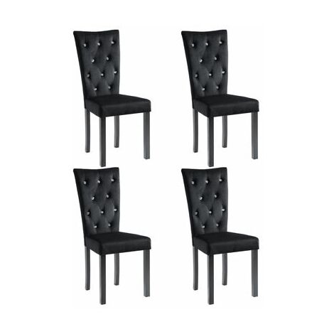 Set di 4 sedie da cucina sala da pranzo capitonnè con cristalli in velluto nero CDS021864