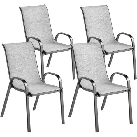 Set di 4 sedie da giardino impilabili con braccioli curvi, in acciaio e tessuto traspirante, 54x71x93 cm, grigio.