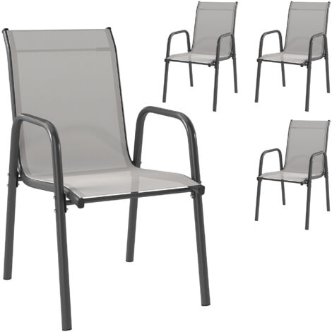 Set di 4 sedie da giardino, impilabili, con schienale traspirante, braccioli e portata massima di 120 kg.