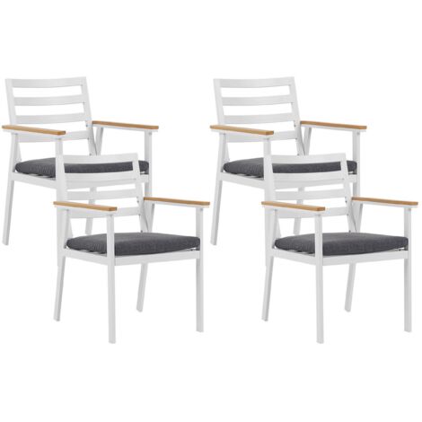 Set di 4 Sedie da Giardino in Allumino Bianco con Cuscini Grigi Cavoli