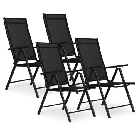Set di 4 sedie da giardino pieghevoli, acciaio, schienale regolabile, nere, MultiGarden