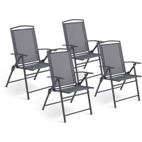 Set di 4 sedie da giardino pieghevoli ALGHERO in metallo e textilene grigio antracite con braccioli