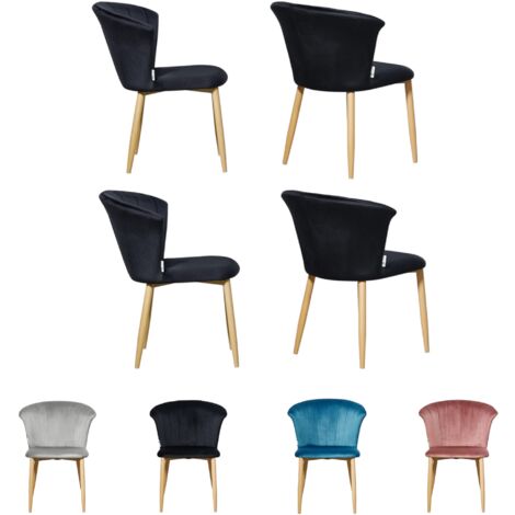 Set di 4 sedie da pranzo Elsa Velvet Sedie - Sedie da pranzo moderne imbottite con gambe in legno - Nero