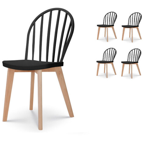 Set di 4 sedie da pranzo EMY nere con gambe in legno