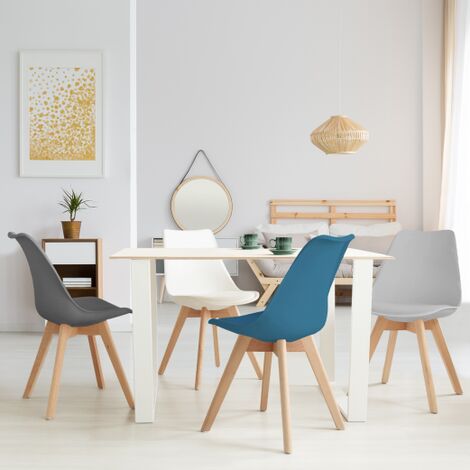 Set di 4 sedie scandinave imbottite, con gambe in legno per sala da pranzo