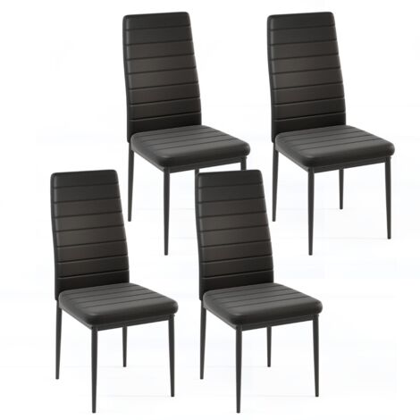 Set di 4 sedie da pranzo imbottite, Sedia senza braccioli con schienale e sedile imbottiti Nero