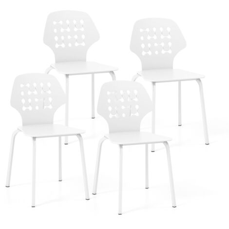 Set di 4 sedie da pranzo in metallo con schienale traforato, Sedie da cucina moderne senza braccioli Bianco
