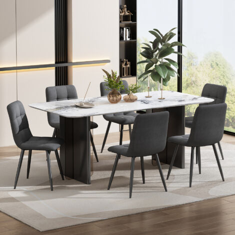 Set di 4 sedie da pranzo in metallo imbottite (4 pezzi), grigio scuro, con schienale, seduta in velluto,