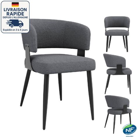 Set di 4 sedie da pranzo in tessuto di pelle di agnello di alta qualità - Struttura in metallo - Design ergonomico - Grigio
