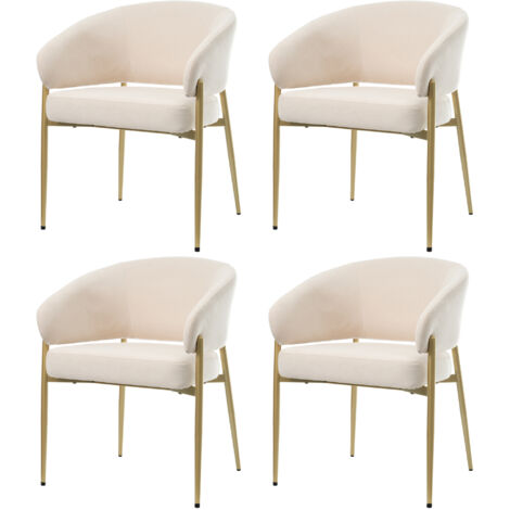 Set di 4 sedie da pranzo, in velluto, con schienale e piedi in metallo, stile moderno, beige