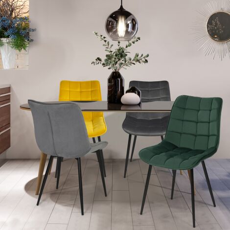 Oviala Set di 4 sedie in velluto verde scuro : : Casa e cucina