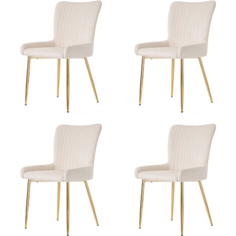 Set di 4 sedie da pranzo/lounge in velluto, gambe in metallo dorato, supporto lombare, beige