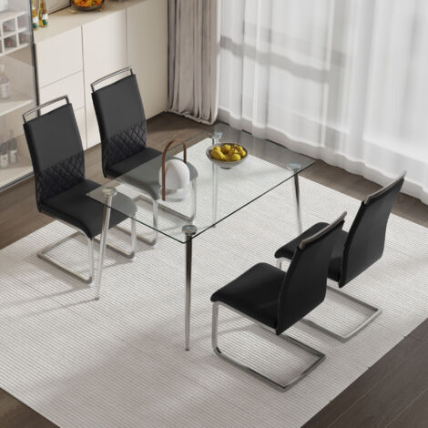 Set di 4 sedie da pranzo moderne, schienale in finta pelle e lino, sedia imbottita con schienale alto per sala da pranzo, cucina, sedia da ufficio per gli ospiti, nero