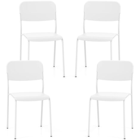 Set di 4 sedie da pranzo moderne, Sedie da cucina accumulabili con schienale inclinato e gambe metalliche Bianco