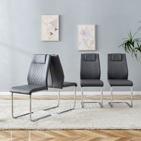 Set di 4 sedie da pranzo, sedie da cucina, effetto rete sullo schienale, imbottita in pelle PU, grigio scuro, per casa e ufficio