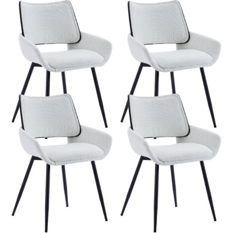 Set di 4 Sedie da Pranzo Sedie da Cucina Moderne in Pelliccia Sintetica Sedie Sala da Pranzo con Gambe in Metallo, Bianca