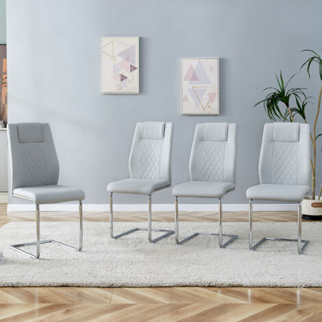 Set di 4 sedie da pranzo, sedie soggiorno, sedie da cucina, design versatile, imbottita in pelle PU, grigio chiaro, per casa