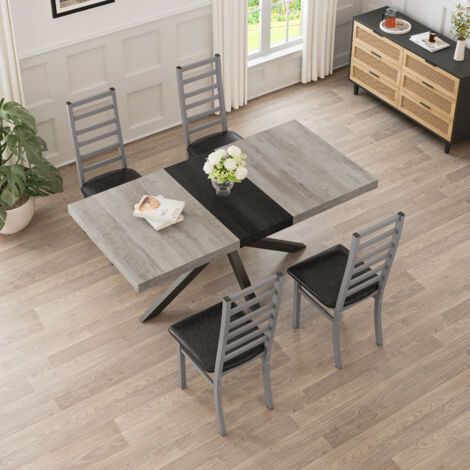Set di 4 Sedie da Pranzo, Seduta in Similpelle, Senza Braccioli Schienale Alto, Gambe in Acciaio, Girgio, Per Cucina e Soggiorno