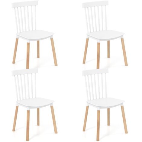 Set di 4 sedie da pranzo windsor con sedili curvati, Sedie laterali senza braccioli con gambe in legno Bianco