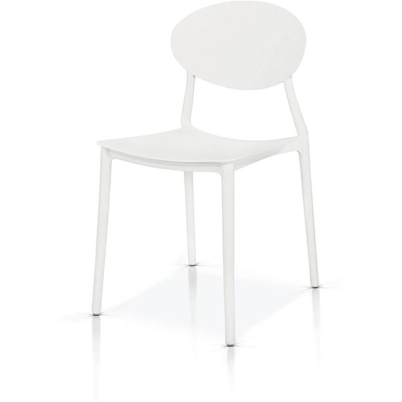 Set di 4 sedie di design minimale in polipropilene bianco con schienale ovale - Bianco