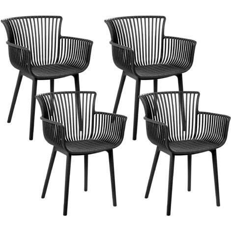Set di 4 sedie di plastica con braccioli nero interno esterno Pesaro