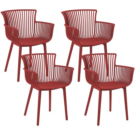 Set di 4 sedie di plastica con braccioli rosso interno esterno Pesaro