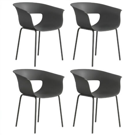 Set di 4 sedie ergonomiche da giardino, sedie da balcone con braccioli sagomati, resistenti alle intemperie e alla ruggine, colore grigio scuro.