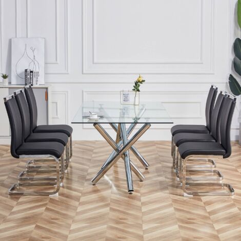 Set di 4 Sedie Imbottite con Struttura in Metallo Cromato, PU, Portata Fino a 120kg, nero