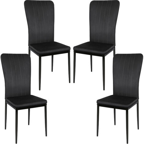 Set di 4 sedie imbottite da cucina  in velluto,con gambe nere in metallo resistente,per soggiorno e camera da letto-nero