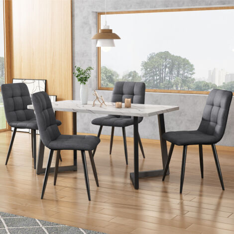 Set di 4 sedie imbottite, sedia con schienale, seduta in lino, struttura in metallo grigio scuro
