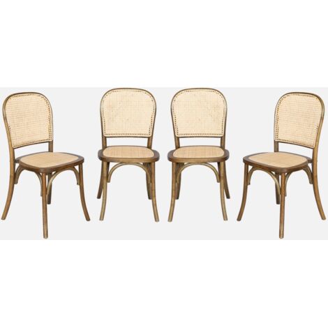 Set di 4 sedie in legno e rattan vintage