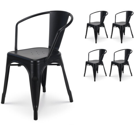 Set di 4 sedie in metallo nero opaco in stile industriale - con braccioli