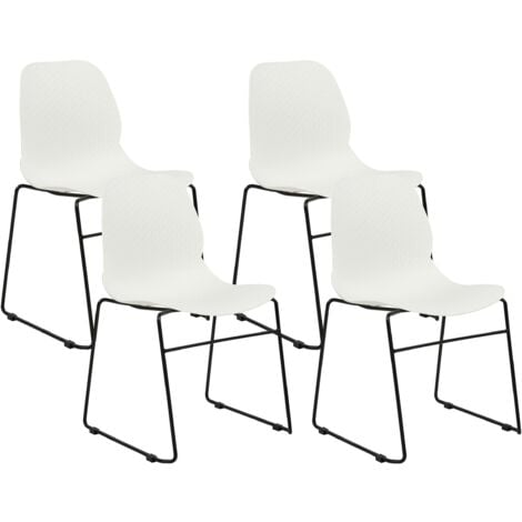 Set di 4 sedie in plastica acciaio gambe nere Impilabili senza braccioli Sedia da conferenza Design moderno scandinavo Sala da pranzo Bianco Panora