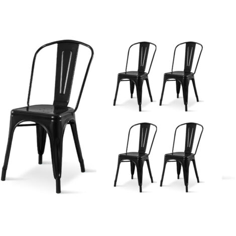 Set di 4 sedie in stile industriale in metallo nero lucido