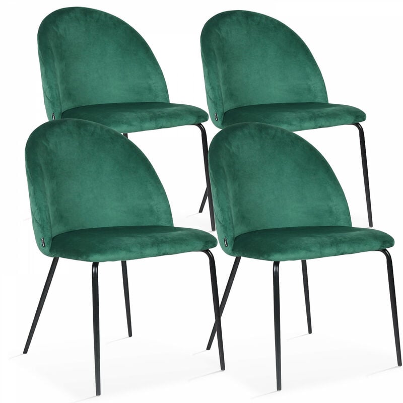 Oviala - Set di 4 sedie in velluto verde scuro