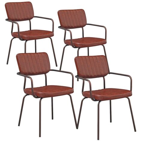 Set di 4 sedie per interni Industrial imbottita in ecopelle marrone con braccioli - Austin