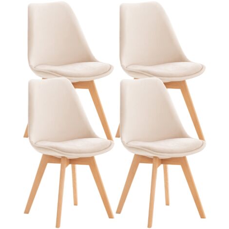 Set di 4 sedie per sala da pranzo dal design scandinavo in tessuto di velluto beige con gambe in legno chiaro CDS10379